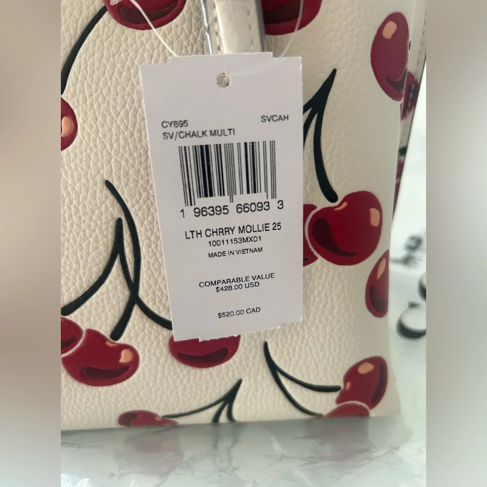 Coach Cherry Mollie 25 Chalk Leather Tote Bag
